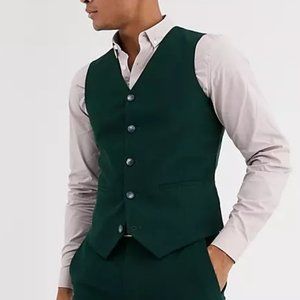 ASOS Design Wedding Super Skinny Waistcoat in Forest Green Micro Texture